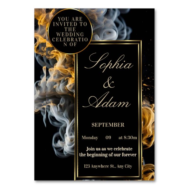 Elegant Black & Gold Wedding Invitation Bordsnummer (Framsidan)