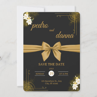 Elegant Black & Gold Wedding Invitation Inbjudningar
