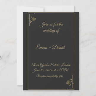 Elegant Black & Gold Wedding Invitation Inbjudningar