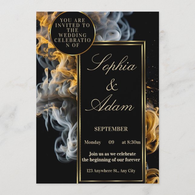 Elegant Black & Gold Wedding Invitation Inbjudningar (Framsida)