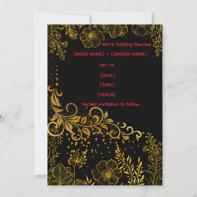 Elegant Black & Gold Wedding Invitation | Luxury  Inbjudningar (Framsida)