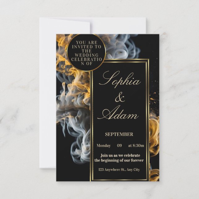Elegant Black & Gold Wedding Invitation OSA Kort (Framsida)