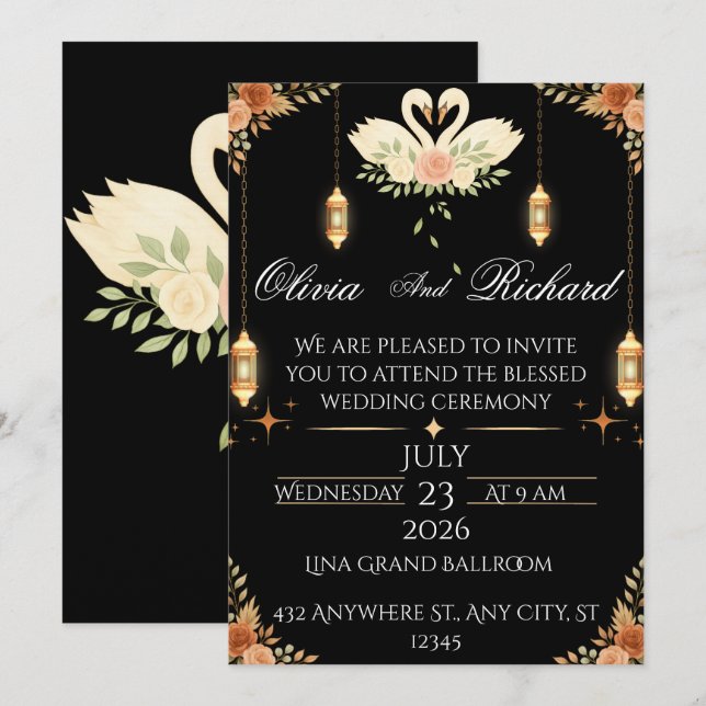 Elegant Black & Gold Wedding Invitation Template Inbjudningar (Fram/baksida)