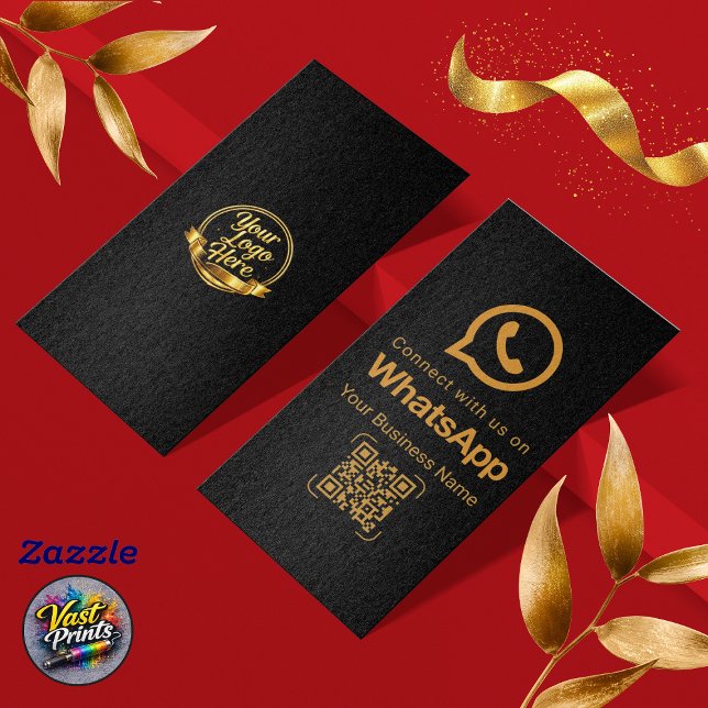 Elegant Black Gold WhatsApp QR Code Visitkort (Elegant Black Gold WhatsApp QR Code Business Card)