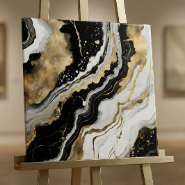 Elegant Black Gold & White Agate Marble Fluid Art Kakelplatta