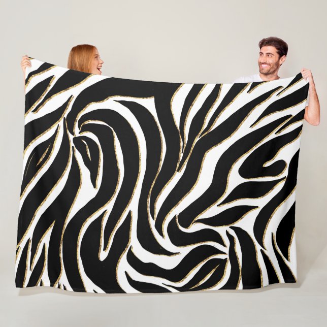 Elegant Black Gold Zebra White Animal Print Fleecefilt (På plats)