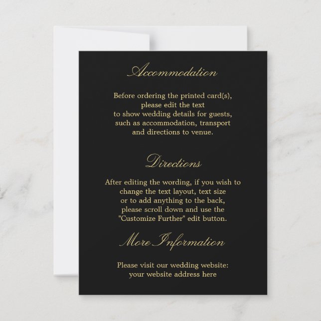Elegant Black Golden Beige Bröllop-informationskor Inbjudningar (Framsida)