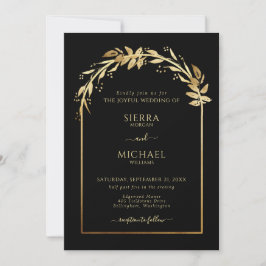 Elegant Black Golden Foliage Bröllop Arch Inbjudningar