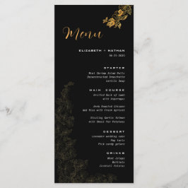 Elegant Black Golden Foliage Bröllop Menu Meny