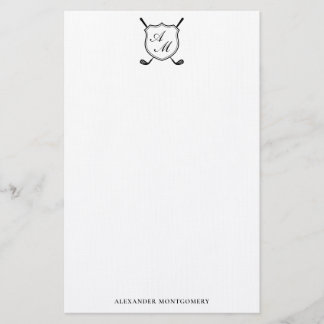 Elegant Black Golf Monogram Crest Stationery Brevpapper