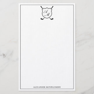 Elegant Black Golf Monogram Crest Stationery Brevpapper