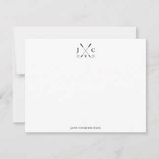 Elegant Black Golf Monogram Flat Note Card Anteckningskort