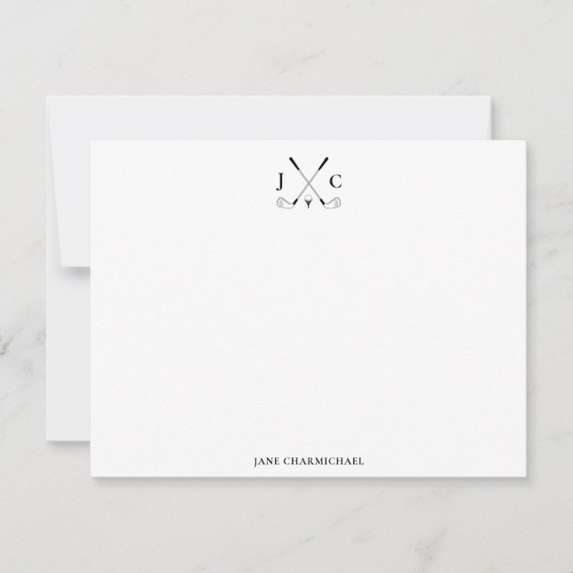 Elegant Black Golf Monogram Flat Note Card Anteckningskort (Framsida)