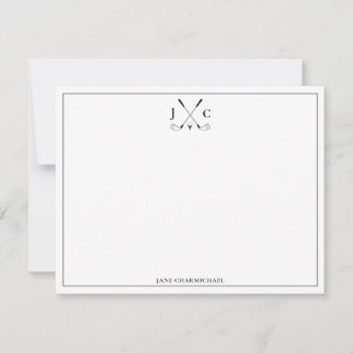 Elegant Black Golf Monogram Flat Note Card Anteckningskort