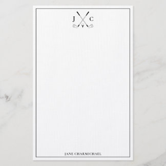 Elegant Black Golf Monogram Stationery Brevpapper