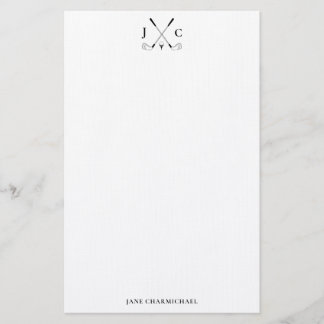 Elegant Black Golf Monogram Stationery Brevpapper