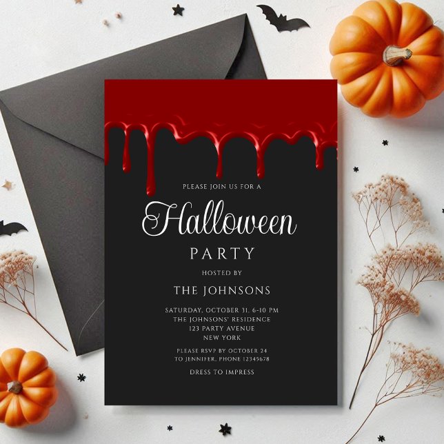 Elegant Black Gothic Blood Dripping Halloween Inbjudningar (Elegant Black Gothic Blood Dripping Halloween Invitation)