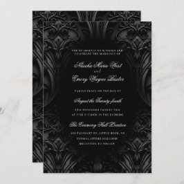 Elegant Black Gothic Damask Moody Bröllop Inbjudningar