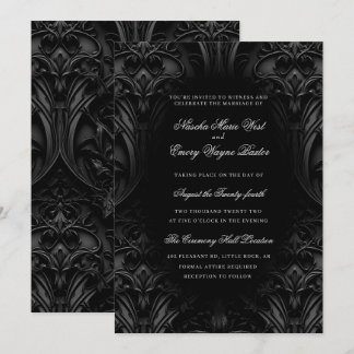 Elegant Black Gothic Damask Moody Bröllop Inbjudningar