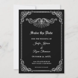 Elegant black Gothic wedding save the date Meddelande