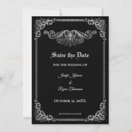Elegant black Gothic wedding save the date Meddelande