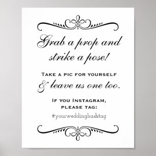 Elegant Black Grab a Prop Bröllop Photo Booth Poster