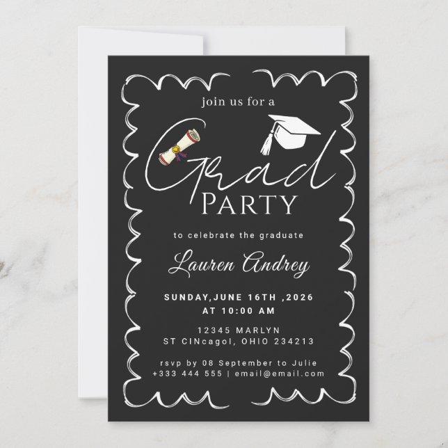 Elegant Black Graduation Party Invitation Inbjudningar (Framsida)