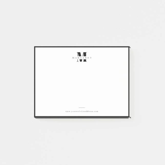 Elegant Black Gräns, enkelt Monogram Namn Post-it Block (Framsida)