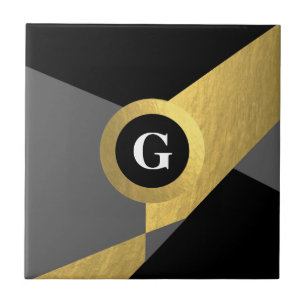Elegant Black Grått Färg blockerar alla monogram Kakelplatta