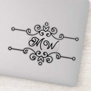 Elegant Black Grått Flourish Add Monogram Vintage Klistermärken