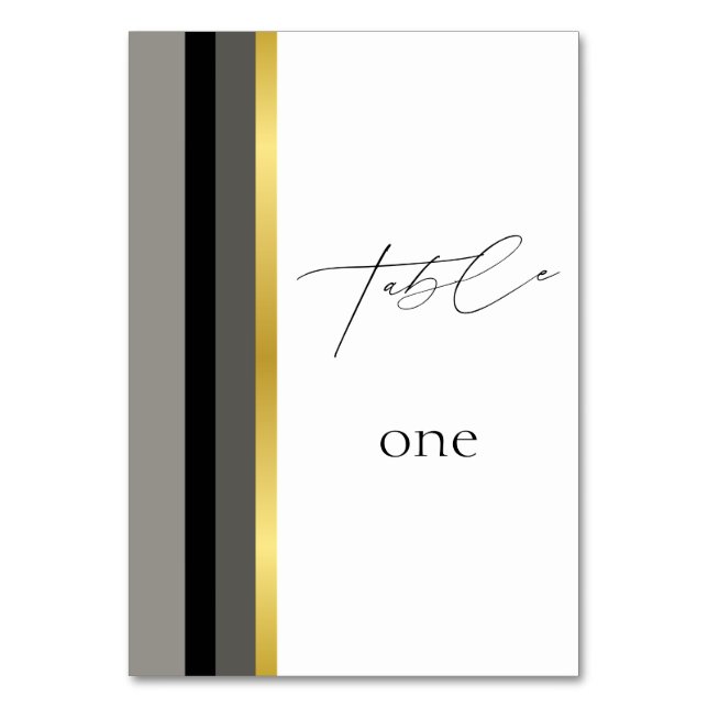 Elegant Black Grått Guld Rand Typografi Bröllop Bordsnummer (Framsidan)