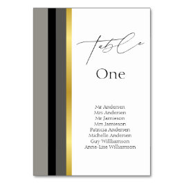 Elegant Black Grått Guld Rand Typografi Bröllop Bordsnummer