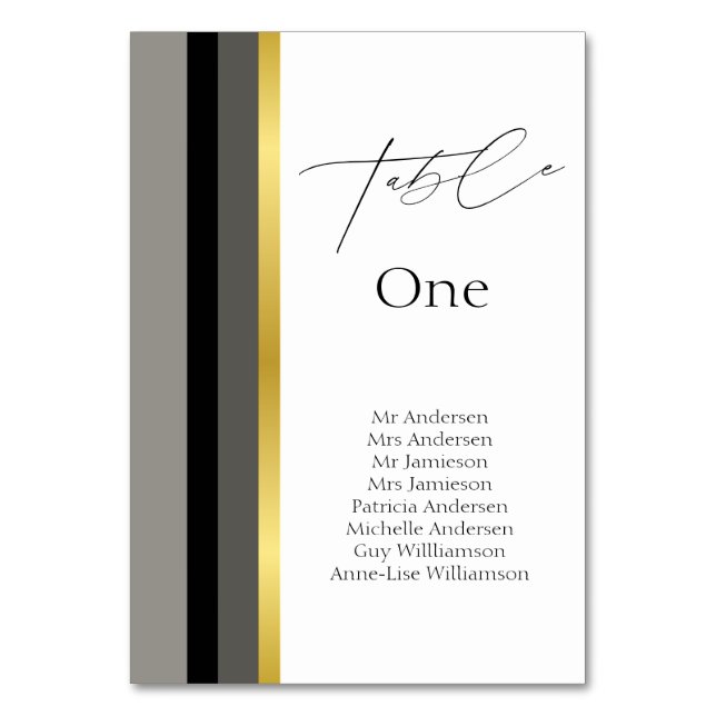 Elegant Black Grått Guld Rand Typografi Bröllop Bordsnummer (Framsidan)