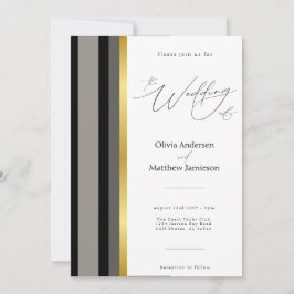 Elegant Black Grått Guld Rand Typografi Bröllop Inbjudningar