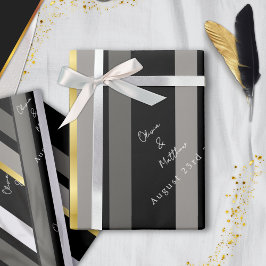 Elegant Black Grått Guld Rand Typografi Bröllop Presentpapper
