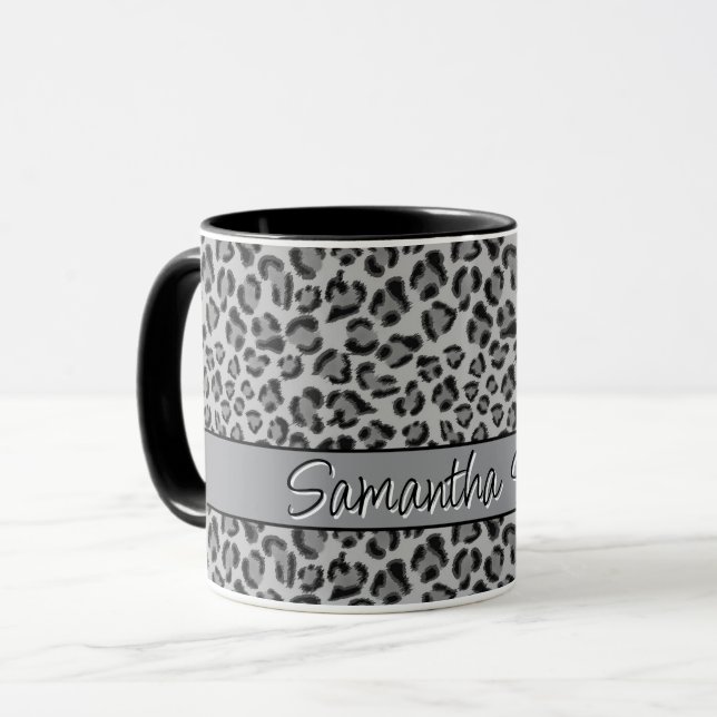 Elegant Black grått Leopard cheetah mönster Mugg (Framsida vänster)