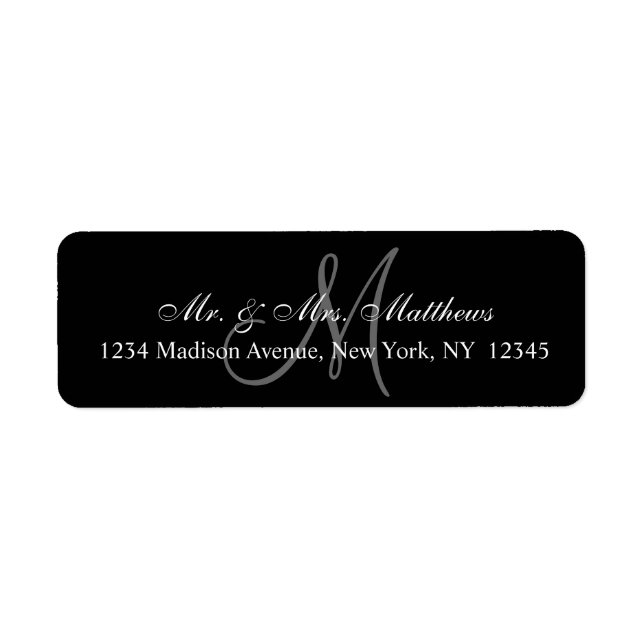 Elegant Black Grått Monogram Bröllop Returadress Etikett (Framsidan)