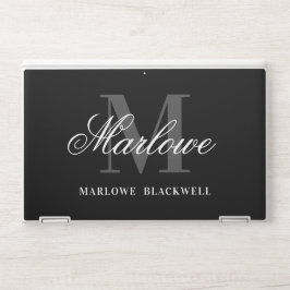 Elegant Black Grått Monogram Calligraphy HP Laptopskin