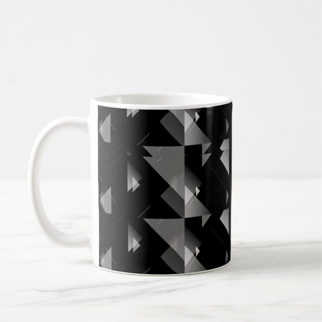 Elegant Black Grått Triangle Geometrical Patterne Kaffemugg (Vänster)