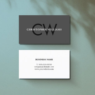 Elegant Black Grått White Bold Monogram Consultant Visitkort