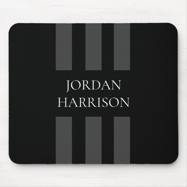 Elegant Black Gray Stripes Logo mouse pad Musmatta (Framsidan)