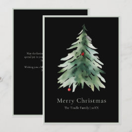Elegant Black Green Watercolor Christmas Tree Julkort