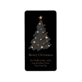 Elegant Black Grey Gold Script Christmas Tree Adressetikett