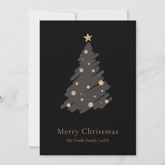 Elegant Black Grey Gold Script Christmas Tree Julkort (Framsida)