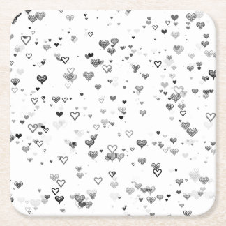 Elegant Black & Grey Hearts Pattern Coaster Underlägg Papper Kvadrat
