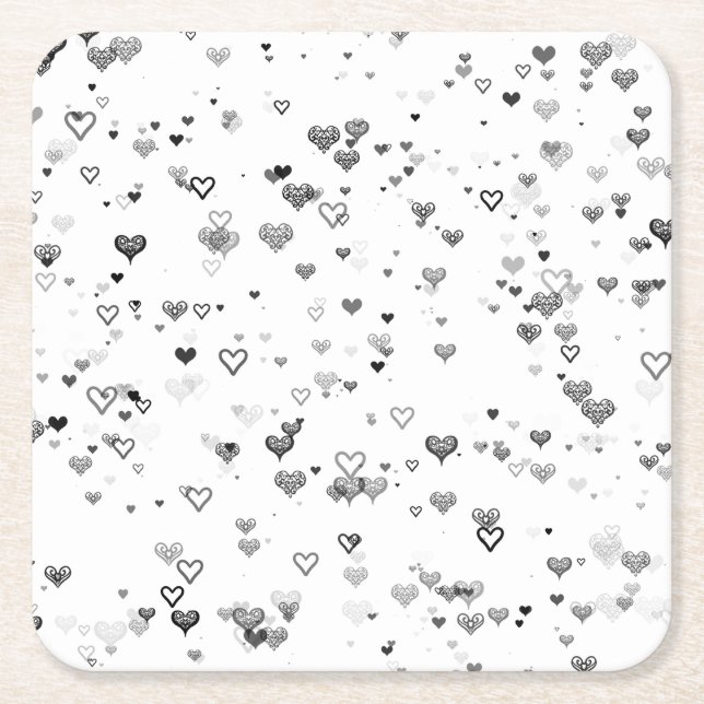 Elegant Black & Grey Hearts Pattern Coaster Underlägg Papper Kvadrat (Framsidan)