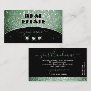 Elegant Black Grönt Gnistra Glitter Rhinestones Visitkort