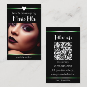 Elegant Black Grönt Linjer Photo QR-kodmall Visitkort