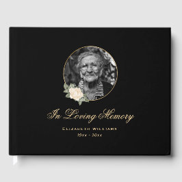 Elegant Black Gul ros Blommigt - begravningsfoto Gästböcker