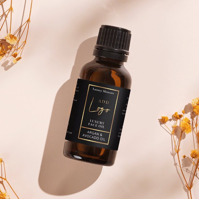 Elegant Black & Guld 1 OZ Oil Dropper Flaska-etike Adressetikett (Black and gold logo small cosmetic bottle wrapper label - can be used for 1 OZ bottles *verify size*)
